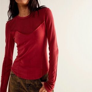 Free People We The Free Long Sleeve Layered Tee | Sweet Kiss Red | Size S